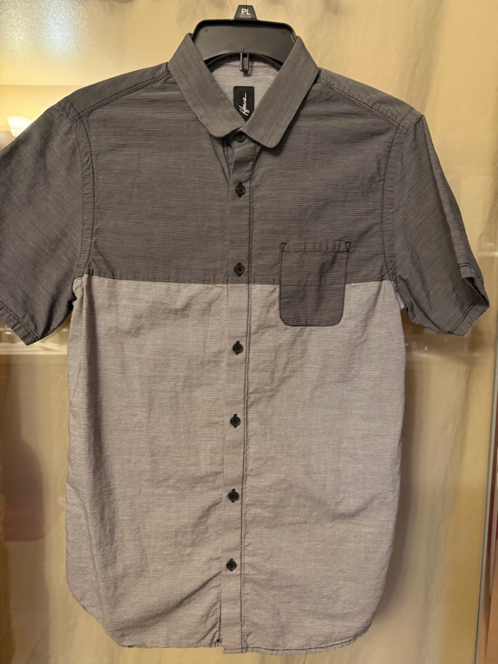 Howe Two-Tone Short Sleeve Button-Up Shirt - Dark Gray & Light Gray